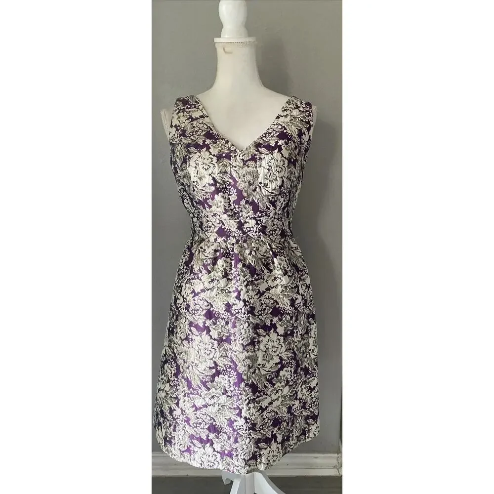 Laundry by Shelli Segal Dress Purple Silver Tapestry Sparkle Size 4 - Picture 2 of 15
